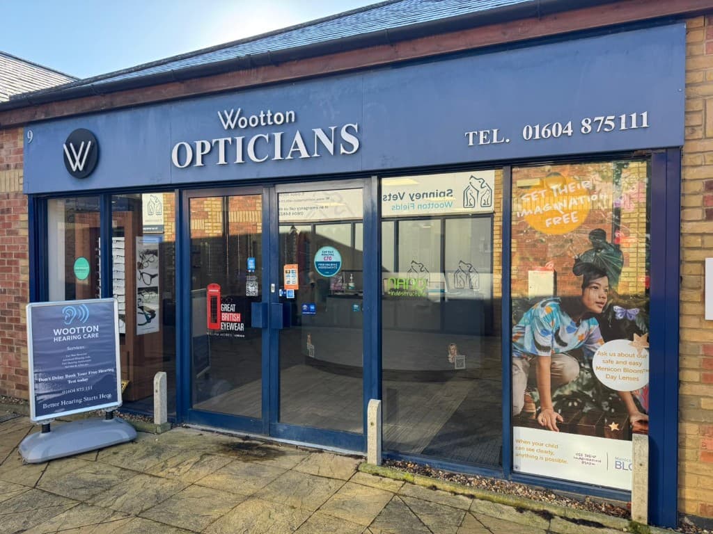 Wootton Optician and Wootton Hearing Care clinic storefront in Northampton